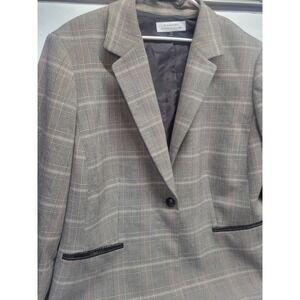 Tahari Arthur S Levine Womens Blazer 22W Plaid Elbow Patch Career‎ Professional